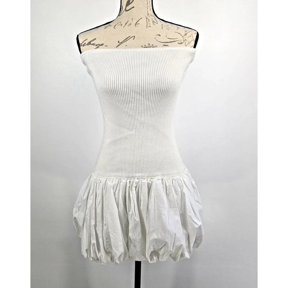 Aqua Women's Small White Strapless Bubble‎ Mini Dress NWT